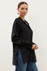 Johnny Was Raheem Lace Contrast Shirt Tunic - Black, side