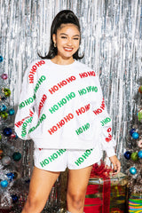Queen of Sparkles - Shorts - White Beaded ?Ho Ho Ho’ Scatter S