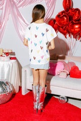 Queen of Sparkles - White Multi Heart Tee
