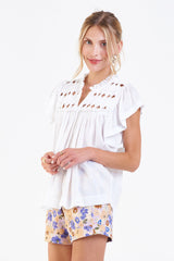 Dear John Denim - Tops - Kezia Knotted Embroidery Top White