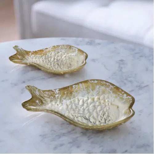 New Orleans Glass 2 pc cracked gold foil fish set - Beatriz Ball