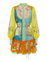 Balloon Sleeve Print Mini Dress: MULTI / M