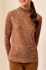 Printed Mesh Turtleneck Top in Hazelwood - view 1