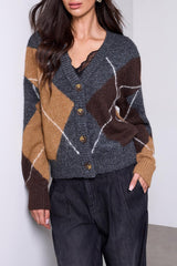 Argyle Button-Front Cardigan in Heather Charcoal - view 1