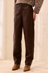 Faux Leather Barrel-Leg Pants in Saddle Brown - view 1
