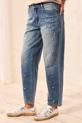 Audrey Barrel Jeans with Pearls and Stones in Stargazer - view 1