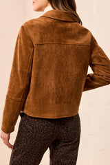 Faux Suede Button-Front Jacket in Dark Gold - view 2