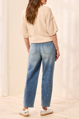 Audrey Barrel Jeans with Pearls and Stones in Stargazer - view 2