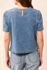 Denim Blouse with Pearls and Stones in Stargazer - view 2