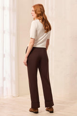 Twill Cuffed Straight-Leg Pull-On Pants in Espresso - view 2