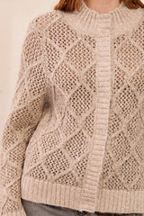 Mock Neck Open-Knit Sweater Cardigan in Birch - view 3