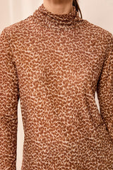 Printed Mesh Turtleneck Top in Hazelwood - view 3