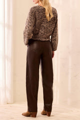 Faux Leather Barrel-Leg Pants in Saddle Brown - view 3