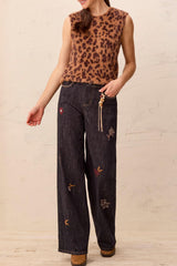 Audrey Embroidered Wide-Leg Jeans in Rinse - view 3