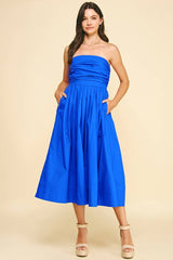 SHIRRING DETAILED SLEEVELESS MIDI DRESS - 6608D: COBALT BLUE / S
