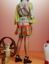 Balloon Sleeve Print Mini Dress: MULTI / M