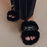 Solei Sea Hanni Black Belted Fur Clog