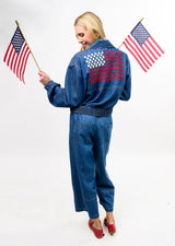 Denim Flag Bomber Jacket in Indigo view 3