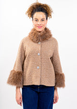 Boucle Sparkle Fur Trim Jacket in Mocha by Ivy Jane, view 1