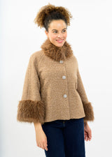 Boucle Sparkle Fur Trim Jacket in Mocha by Ivy Jane, view 3
