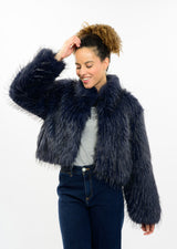Rock Star Faux Fur Jacket in Navy by Ivy Jane, view 3