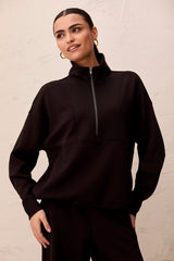 Quarter-Zip Mock-Neck Knit Top in Black - view 3