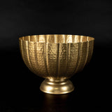 India Handicrafts Inc - 14’’ Gold Hammered Grooved Pedestal