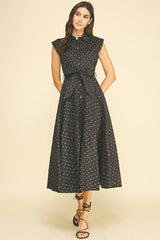 FLORAL BUTTON DOWN MIDI DRESS - 5959DB: BLACK MULTI / L