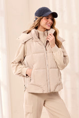 Quilted Puffer Vest with Removable Hood in Sand Dune - view 1