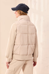 Quilted Puffer Vest with Removable Hood in Sand Dune - view 3