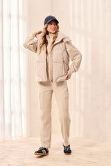 Quilted Puffer Vest with Removable Hood in Sand Dune - view 2