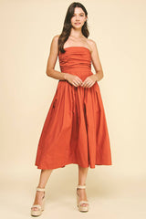 SHIRRING DETAILED SLEEVELESS MIDI DRESS - 6608D: COBALT BLUE / M