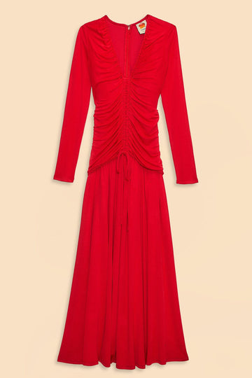 FARM Rio Red 3d Roses Long Sleeve Draped Midi Dress, Red / M