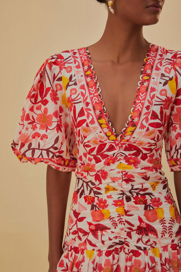 Farm Rio - Off-white Romantic Orchard Short Sleeve Midi