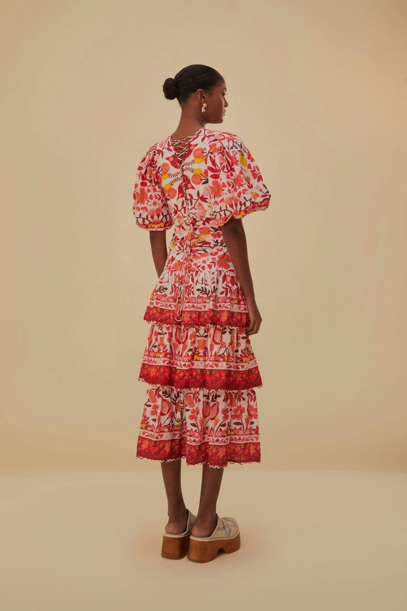 Farm Rio - Off-white Romantic Orchard Short Sleeve Midi