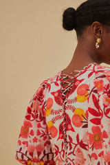 Farm Rio - Off-white Romantic Orchard Short Sleeve Midi