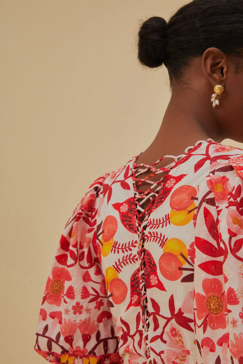 Farm Rio - Off-white Romantic Orchard Short Sleeve Midi