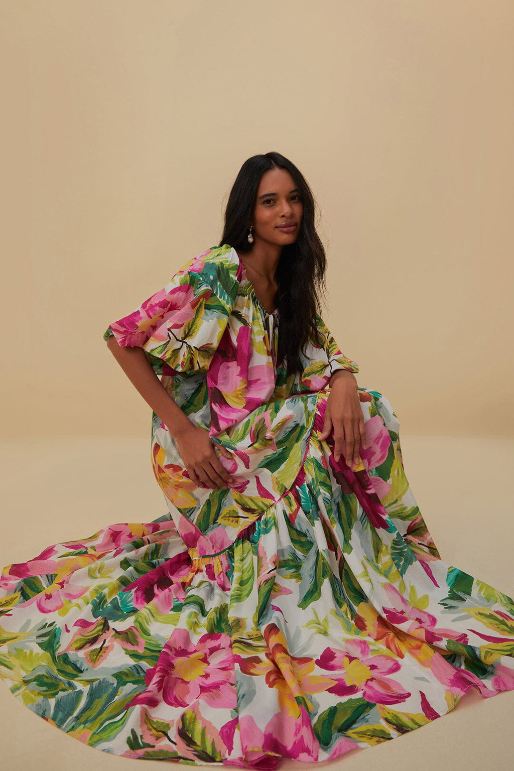 Farm Rio - Off-White Painted Flowers Maxi Dress Julien's a Lifestyle Store Farm Rio - Off-White Painted Flowers Maxi Dress Julien's a Lifestyle Store