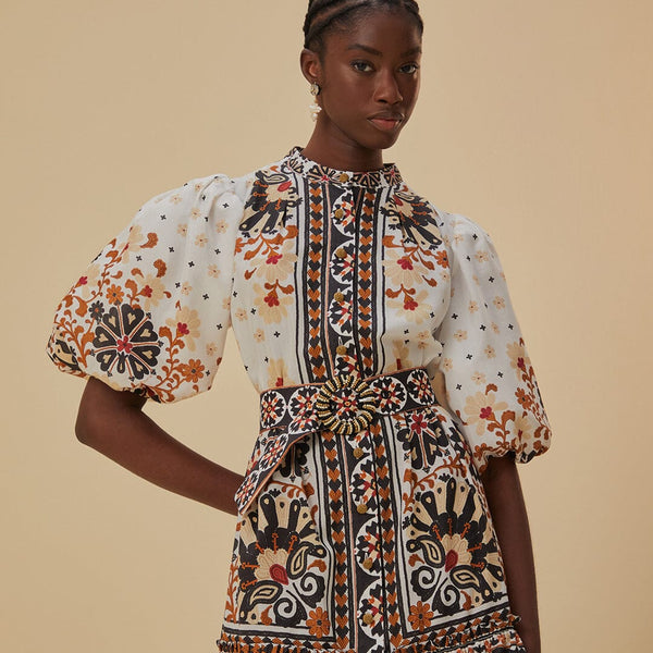Farm Rio - Flower Fan Tapestry Off-White Mini Dress Julien's a Lifestyle Store Farm Rio - Flower Fan Tapestry Off-White Mini Dress Julien's a Lifestyle Store