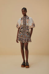 Farm Rio - Flower Fan Tapestry Off-white Mini Dress