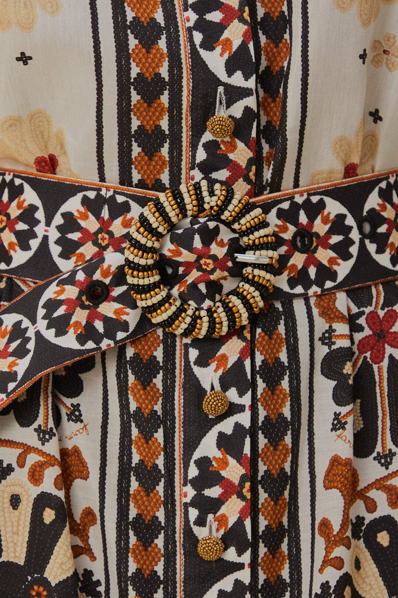Farm Rio - Flower Fan Tapestry Off-white Mini Dress
