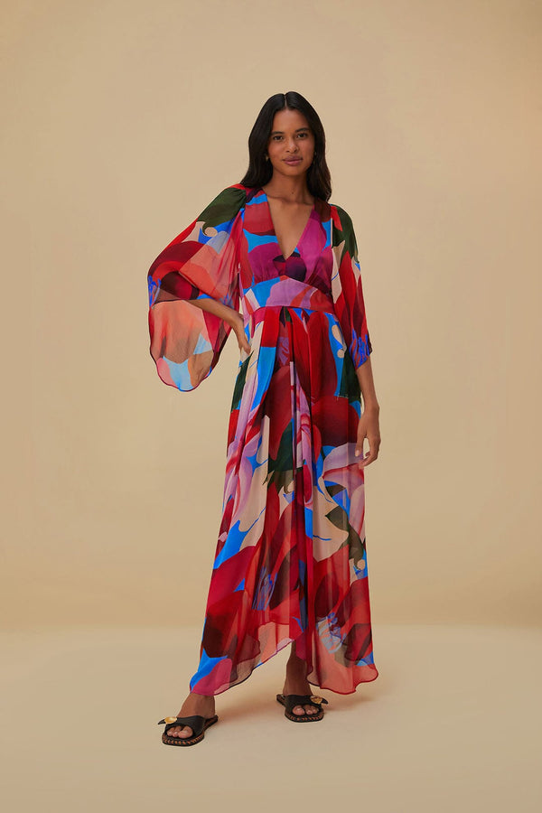 Farm Rio - Watercolor Floral Blue Maxi Dress