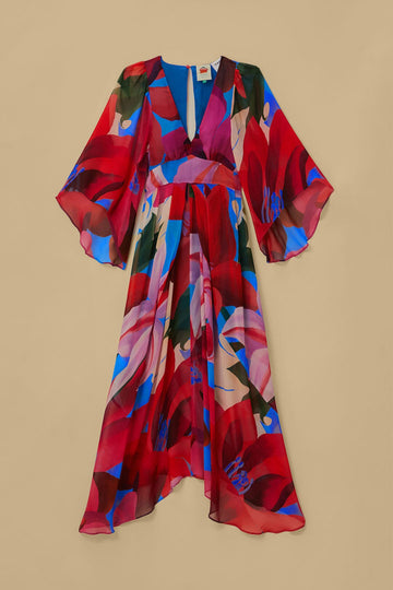 chinese dress ladies Blue 3D Flower Sleeveless Maxi Dress – FARM Rio main image 1