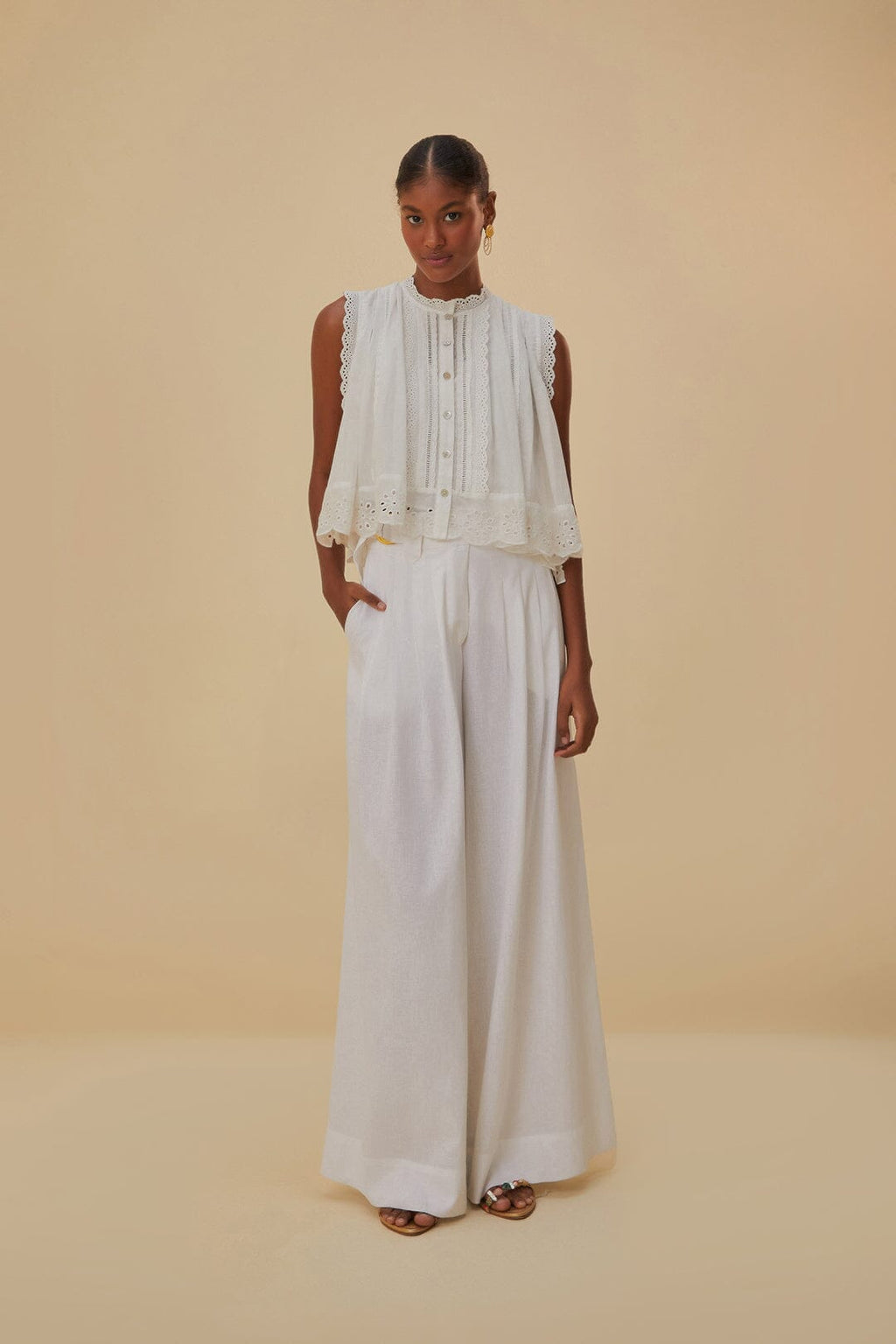Farm Rio - Off-White Linen Low Waist Pants Julien's a Lifestyle Store Farm Rio - Off-White Linen Low Waist Pants Julien's a Lifestyle Store