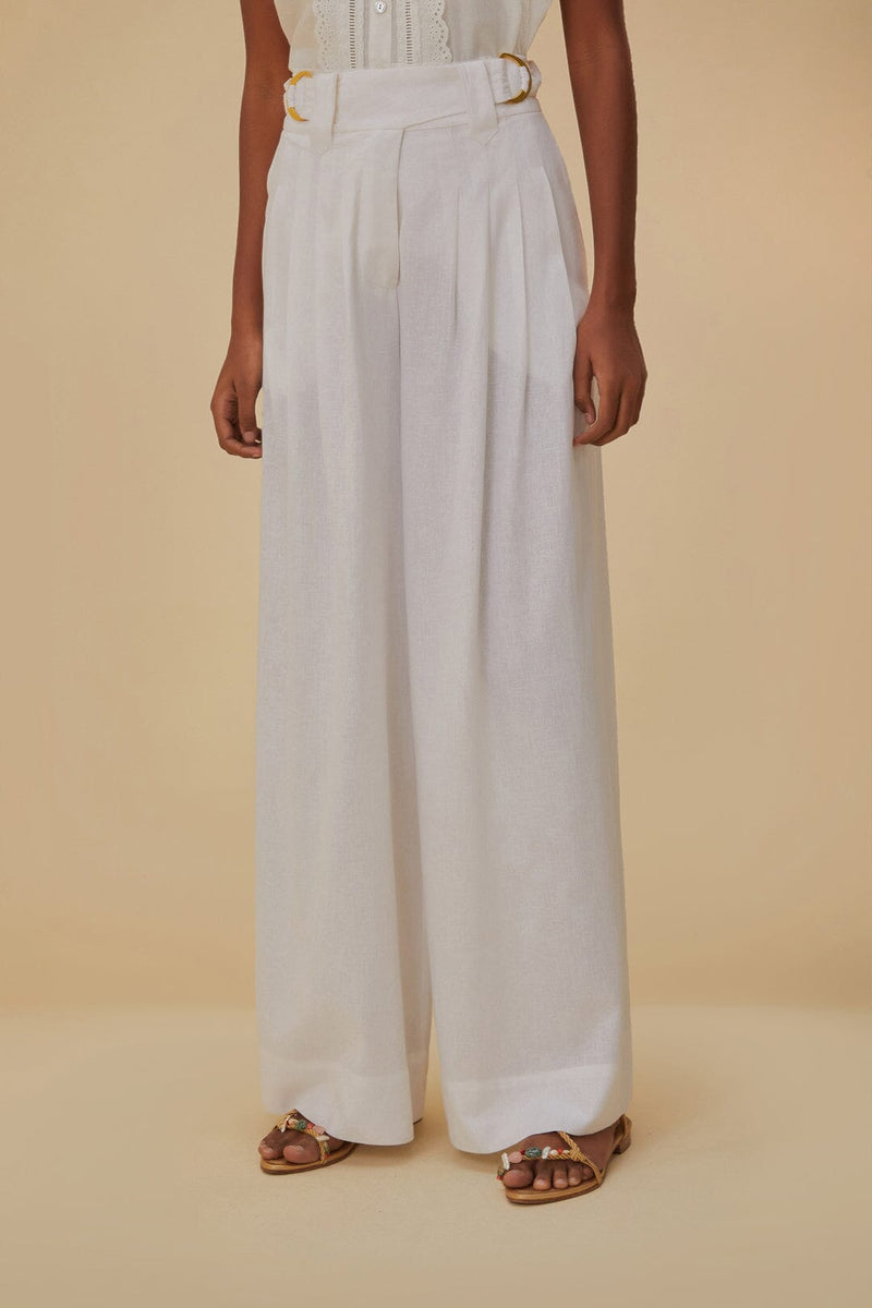 Farm Rio - Off-white Linen Low Waist Pants