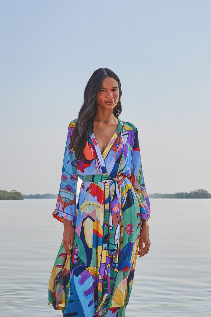 Farm Rio - Tropical Scenario Multicolor Long Kimono