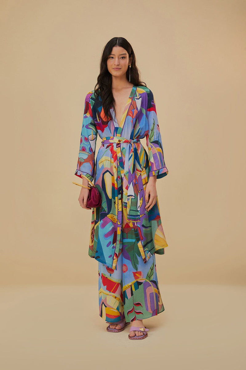 Farm Rio - Tropical Scenario Multicolor Long Kimono