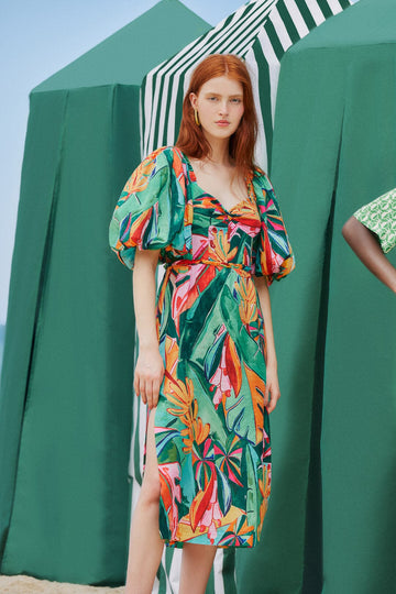 Farm Rio - Multicolor Banana Foliage Puff Sleeve Midi Dress Julien's a Lifestyle Store Farm Rio - Multicolor Banana Foliage Puff Sleeve Midi Dress Julien's a Lifestyle Store