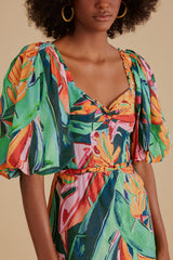 Farm Rio - Multicolor Banana Foliage Puff Sleeve Midi Dress