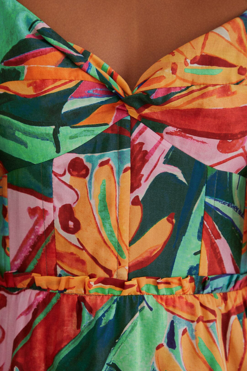 Farm Rio - Multicolor Banana Foliage Puff Sleeve Midi Dress